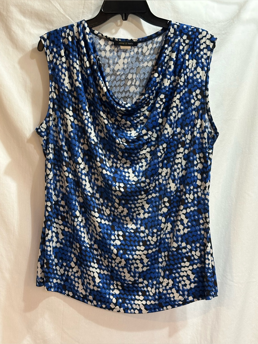 Jennie & Marlis Blue, White & Black Cowl Neck Sleeveless Top